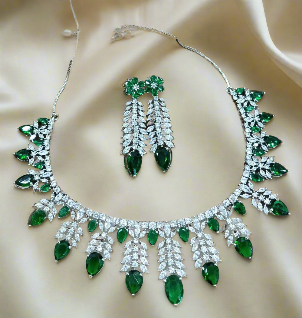 Artificial  color  Stone Necklace Set with Matching Earrings for Women, green